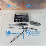 Набор с логотипом Advanced Bionics: папки, ручки и флешки soft-grip в виде камня