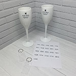 Набор с логотипом Astra: пластиковые бокалы, акриловые брелоки и стикеры