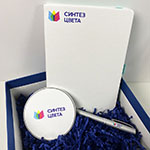 Набор с логотипом Синтез цвета: беспроводная зарядка, ежедневник и ручка