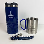 Набор: термокружка, кружка с карабином и нож сомелье с логотипом 11 маяков