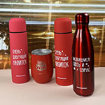 Термосы и кофер с принтом и логотипом Малинники