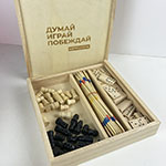 Набор игр 4в1: Шахматы, шашки, домино и микадо с логотипом Метросеть