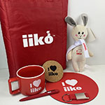 Подарочный набор с логотипом iiko: плед для пикника, костер, кружка, ручки, коврик для мышки, брелок и мягкая игрушка зайка 