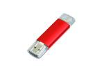 USB-флешка на 16 Гб. c дополнительным разъемом Micro USB, красный