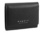 Кошелёк женский BUGATTI Linda, чёрный, натуральная воловья кожа, 12х3х9, 5 см